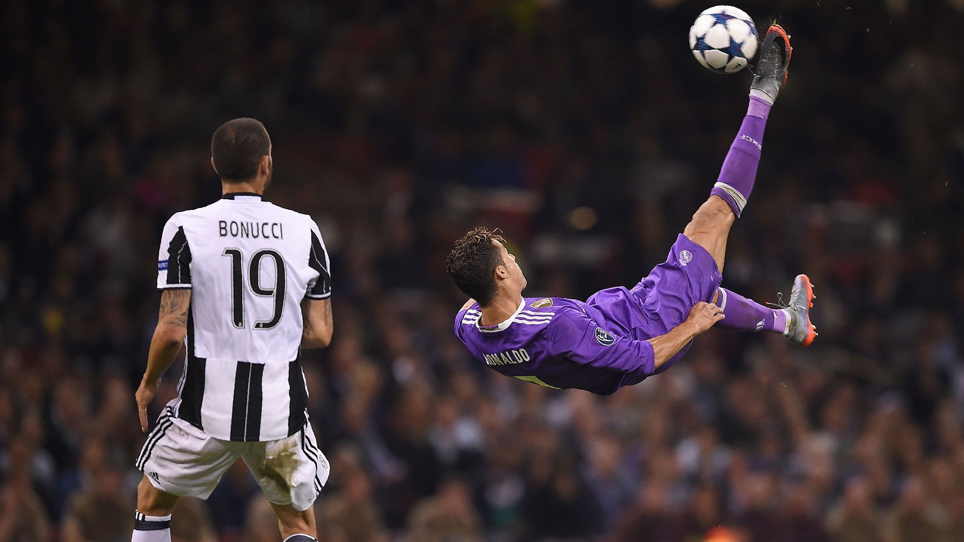 Cristiano Ronaldo performing a bicycle kick during a match