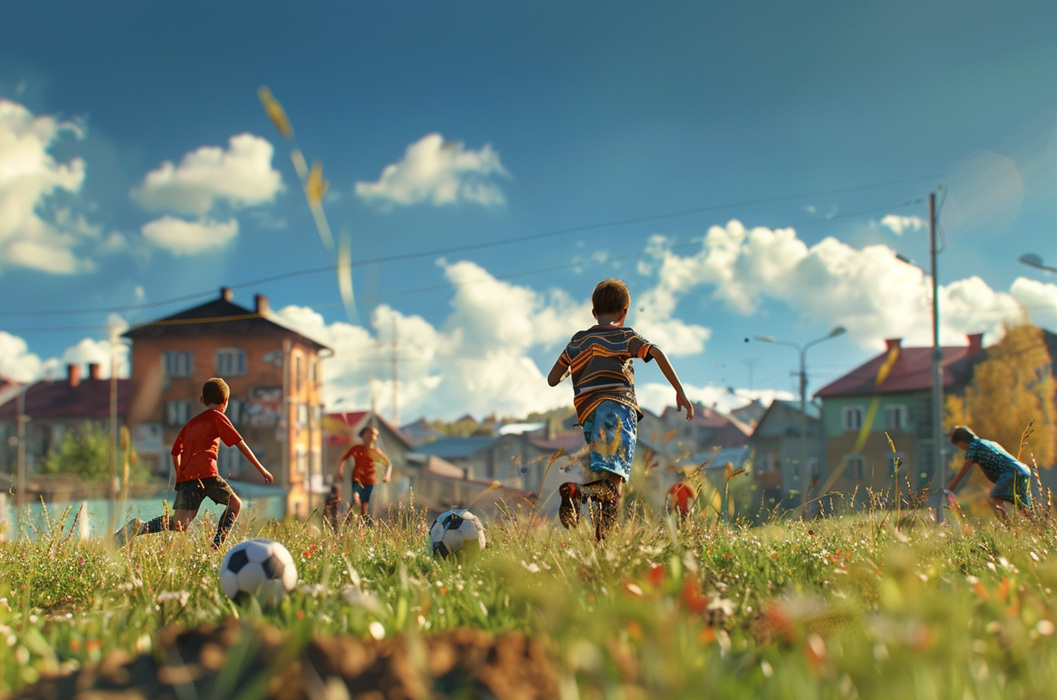 Children playing football in a rural area, showcasing the sport's accessibility