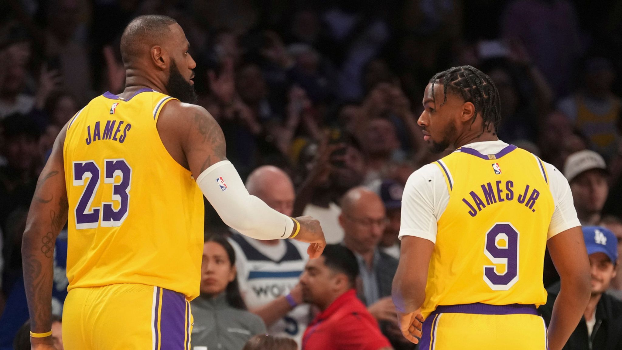 LeBron and Bronny 
James make NBA history as the first father-son duo for the LA Lakers.